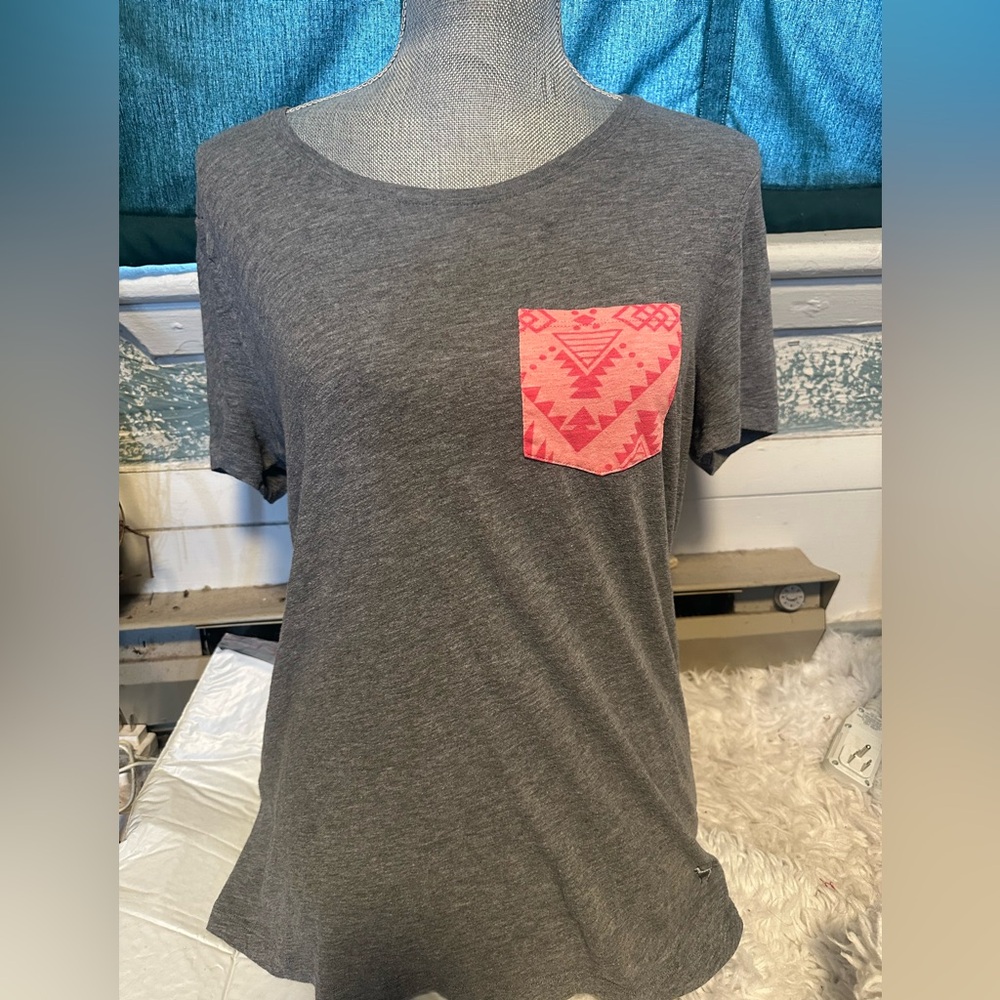 Victoria's Secret Gray Tee with Pink Aztec Pocket